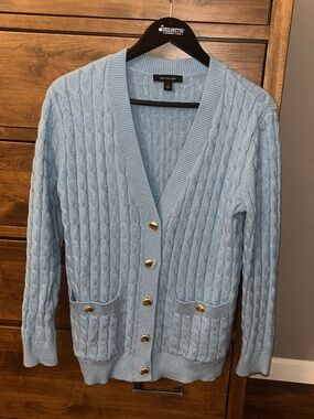 Ann Taylor Sky Blue Cable Knit Cardigan with Gold Buttons